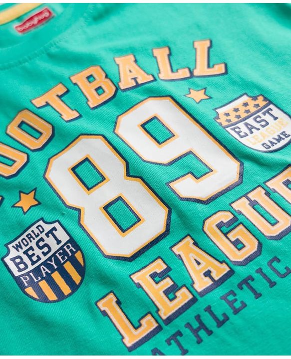 Babyhug 100% Cotton Knit Half Sleeves Sports Theme Printed T-Shirt - Green & White
