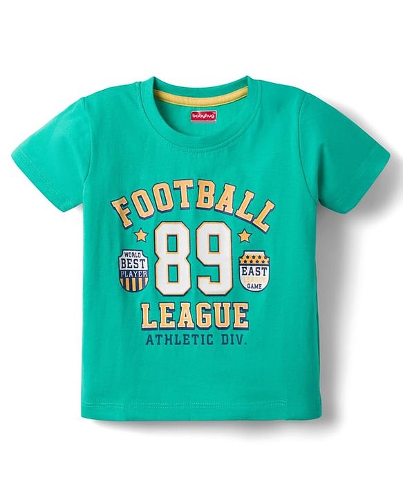 Babyhug 100% Cotton Knit Half Sleeves Sports Theme Printed T-Shirt - Green & White