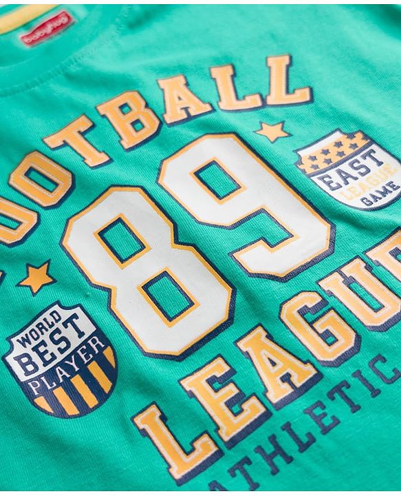Babyhug 100% Cotton Knit Half Sleeves Sports Theme Printed T-Shirt - Green & White
