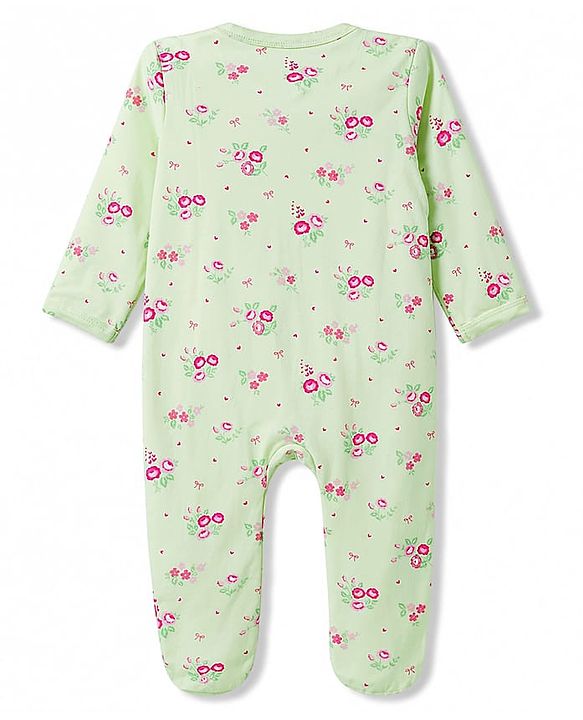 Babyhug Cotton Knit Full Sleeves Sleepsuit with Floral Print - Yellow