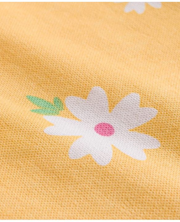 Babyhug Cotton Knit Full Sleeves Floral Printed Sleepsuit - Yellow