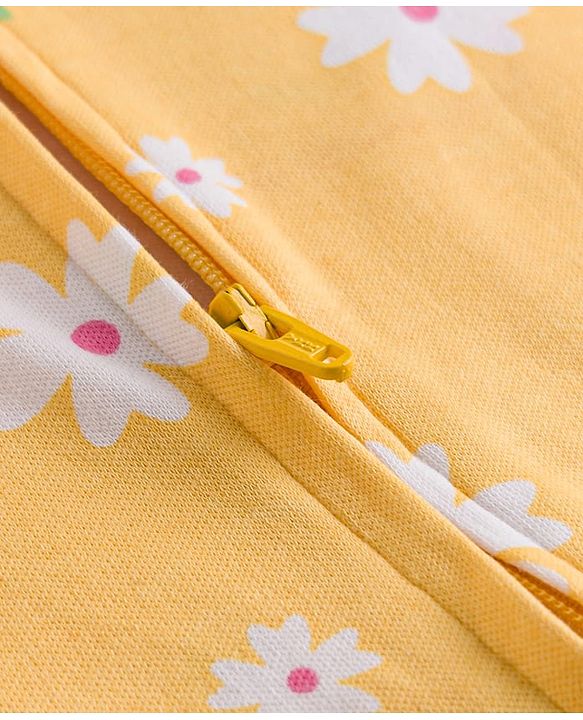 Babyhug Cotton Knit Full Sleeves Floral Printed Sleepsuit - Yellow