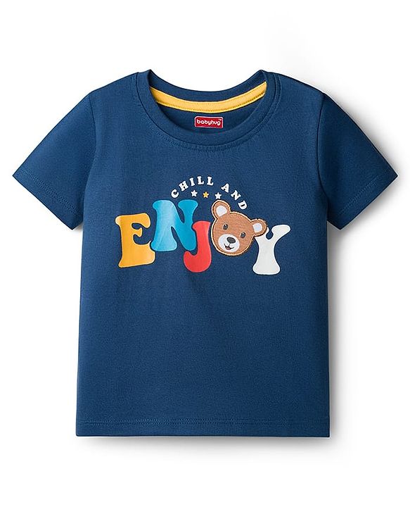 Babyhug Cotton Knit Half Sleeves T-Shirt with Enjoy Print - Navy Blue