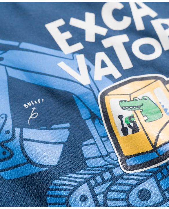 Babyhug 100% Cotton Knit Half Sleeves Construction Vehicles Printed T-Shirt - Blue
