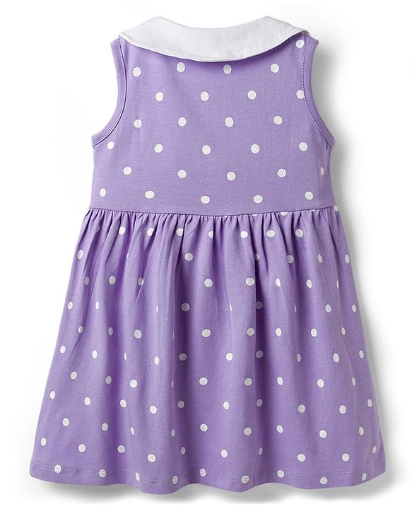 Babyhug Single Jersey Knit Sleeveless Polka Dotted Frock with Bloomer - Purple