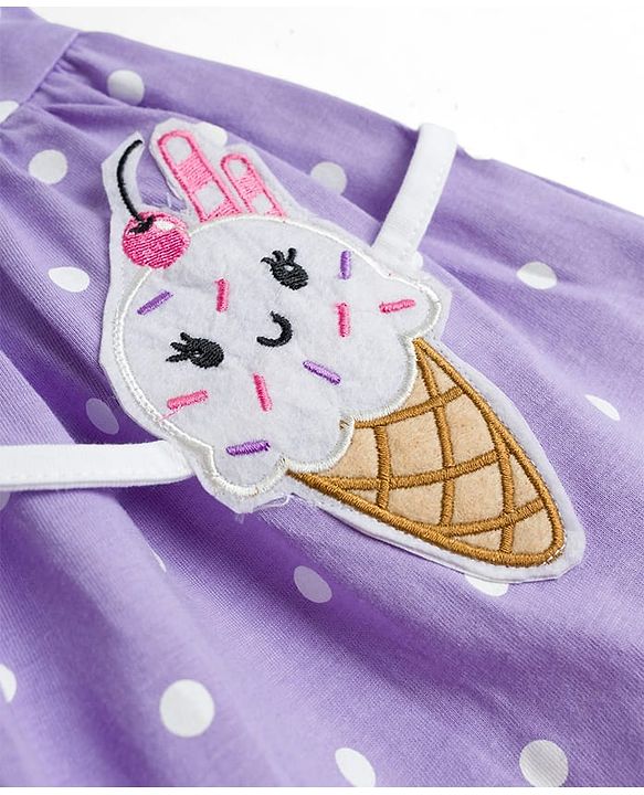 Babyhug Single Jersey Knit Sleeveless Polka Dotted Frock with Bloomer - Purple