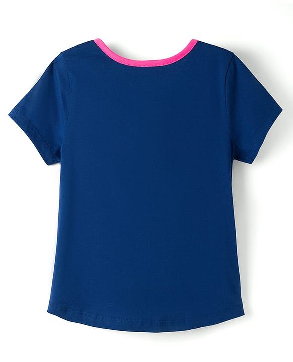 Pine Kids Cotton Knit Half Sleeves Top & Capri Night Suit With Wow Girl Club Print - Navy Blue