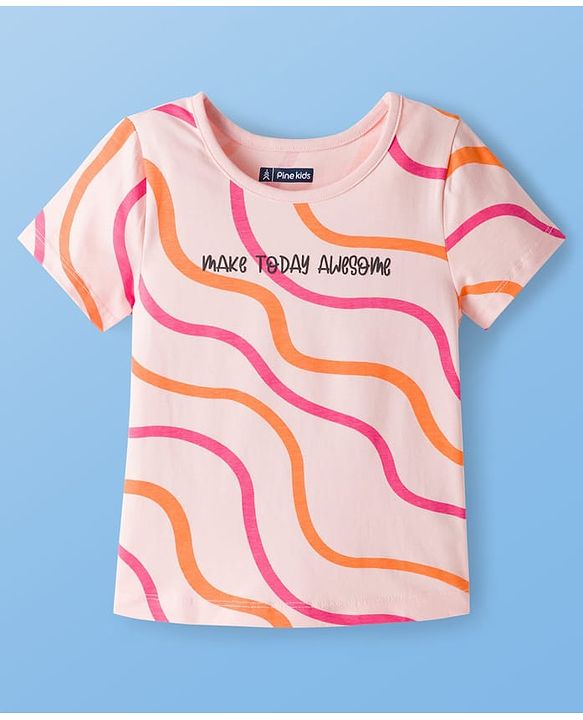 Pine Kids Cotton Knit Half Sleeves T-Shirt & Capri Night Suit With Make Today Awesome Print - Pink