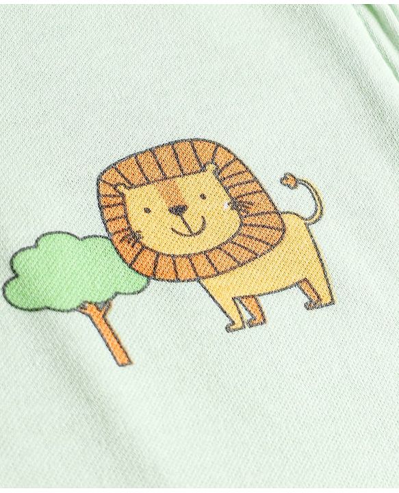 Babyhug Cotton Knit Full Sleeves Animal Printed Footed Sleepsuit - Light Green