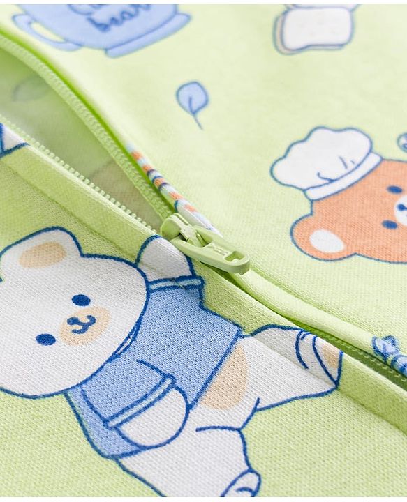 Babyhug Cotton Knit Full Sleeves Bear Printed Sleepsuit - Light Green