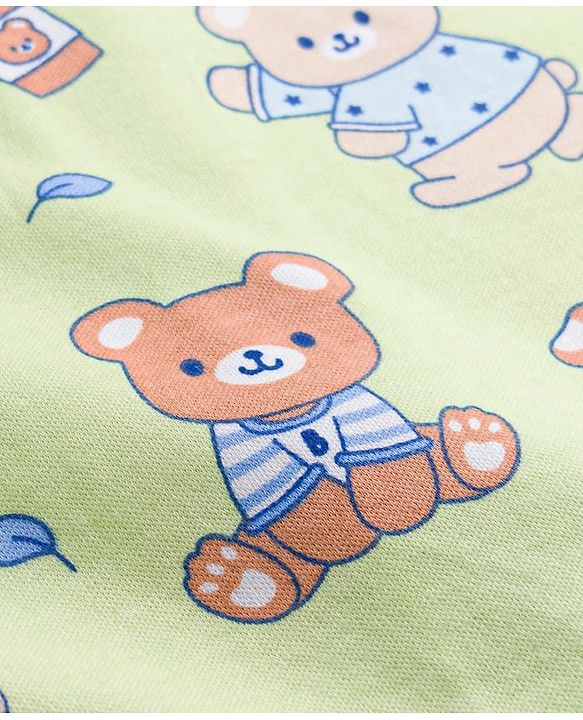 Babyhug Cotton Knit Full Sleeves Bear Printed Sleepsuit - Light Green