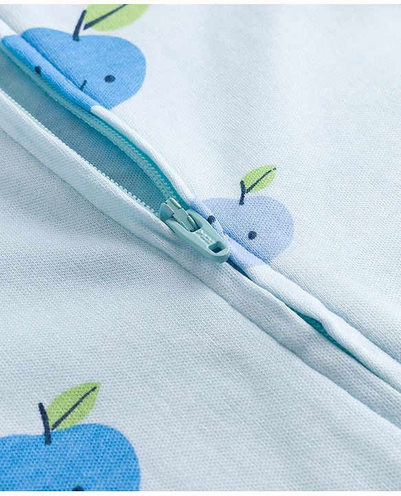 Babyhug 100% Cotton Knit Full Sleeves Footed Sleepsuit with Tropical Theme Print - Light Blue