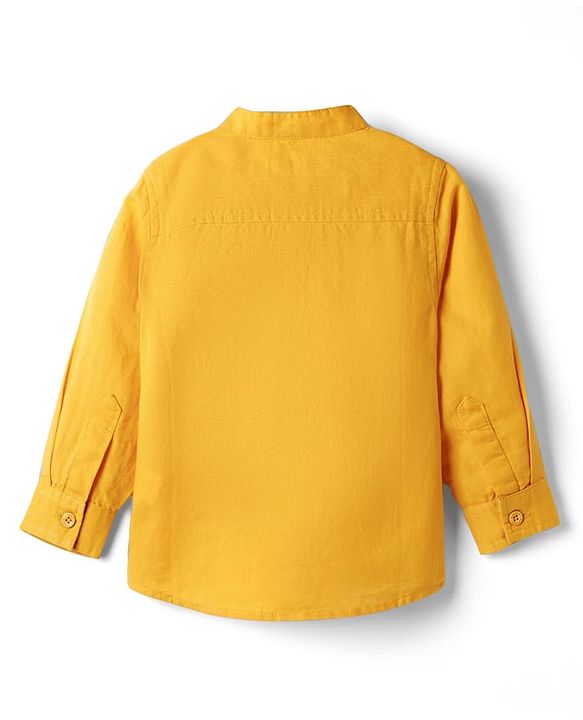 Babyhug Linen Woven Full Sleeves Solid Colour Mandarin Collar Kurta Style Shirt - Golden