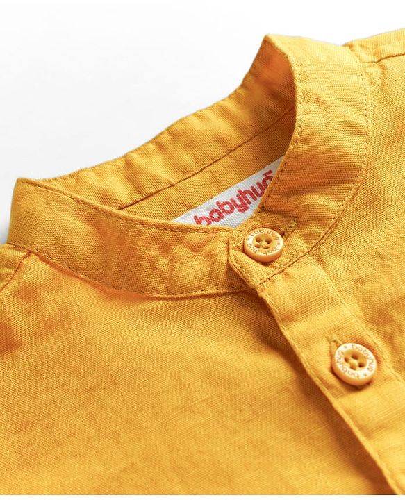 Babyhug Linen Woven Full Sleeves Solid Colour Mandarin Collar Kurta Style Shirt - Golden