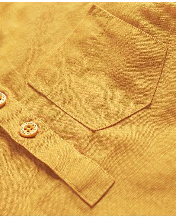 Babyhug Linen Woven Full Sleeves Solid Colour Mandarin Collar Kurta Style Shirt - Golden