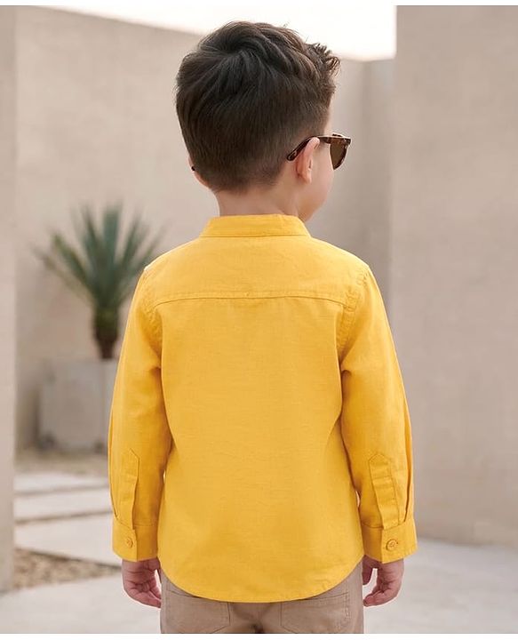 Babyhug Linen Woven Full Sleeves Solid Colour Mandarin Collar Kurta Style Shirt - Golden