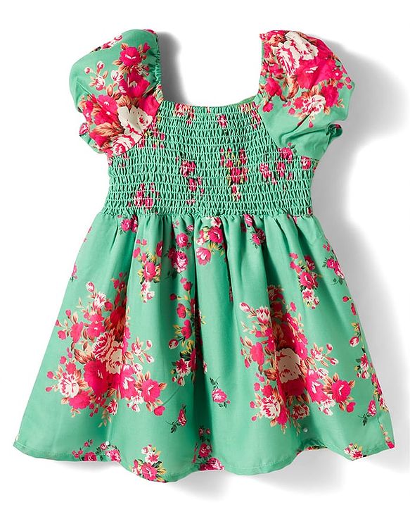 Babyhug Cotton Woven Half Sleeves Frock with Floral Print & Headband - Multicolor