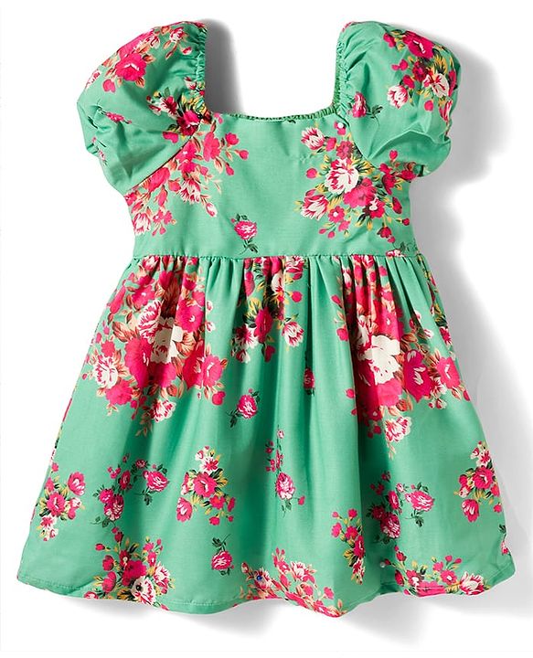 Babyhug Cotton Woven Half Sleeves Frock with Floral Print & Headband - Multicolor
