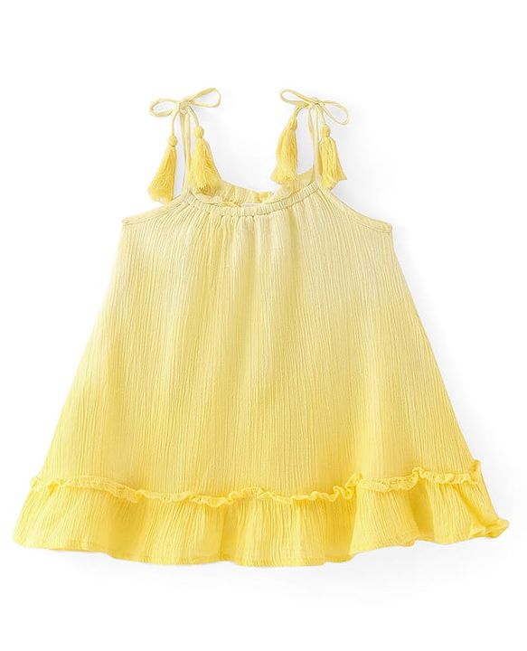Babyhug Cotton Knit Sleeveless Solid Color Frock - Yellow