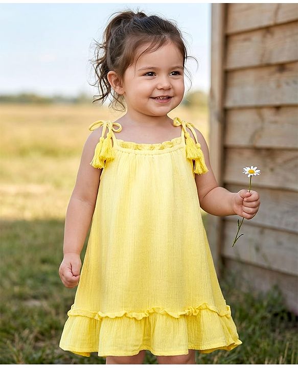 Babyhug Cotton Knit Sleeveless Solid Color Frock - Yellow