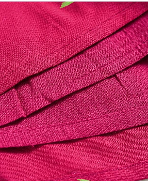 Babyhug 100% Cotton Woven Full Sleeves Floral & Mushroom Printed Frock With Frill Detailing - Dark Red