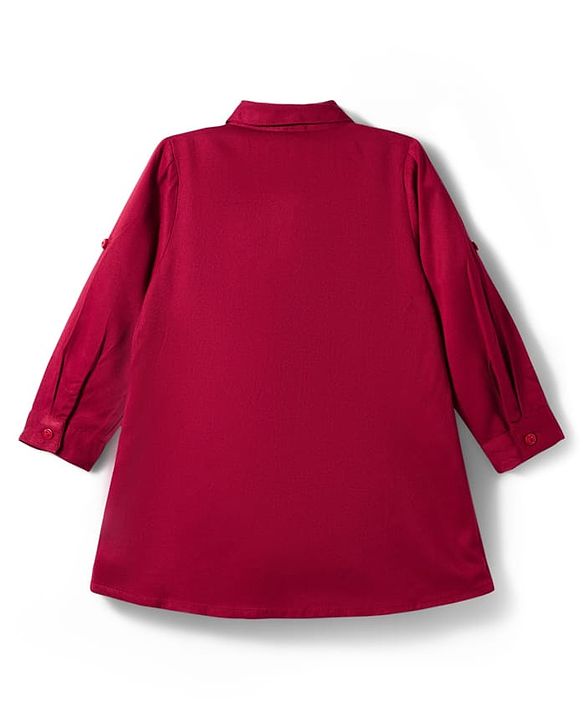 Babyhug Cotton Woven Full Sleeves Solid Color Shirt Dress - Maroon