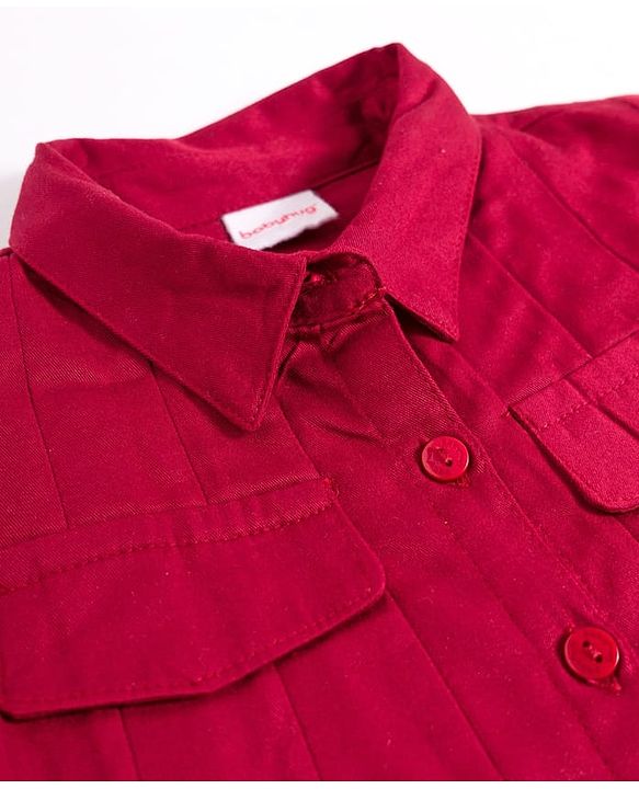 Babyhug Cotton Woven Full Sleeves Solid Color Shirt Dress - Maroon