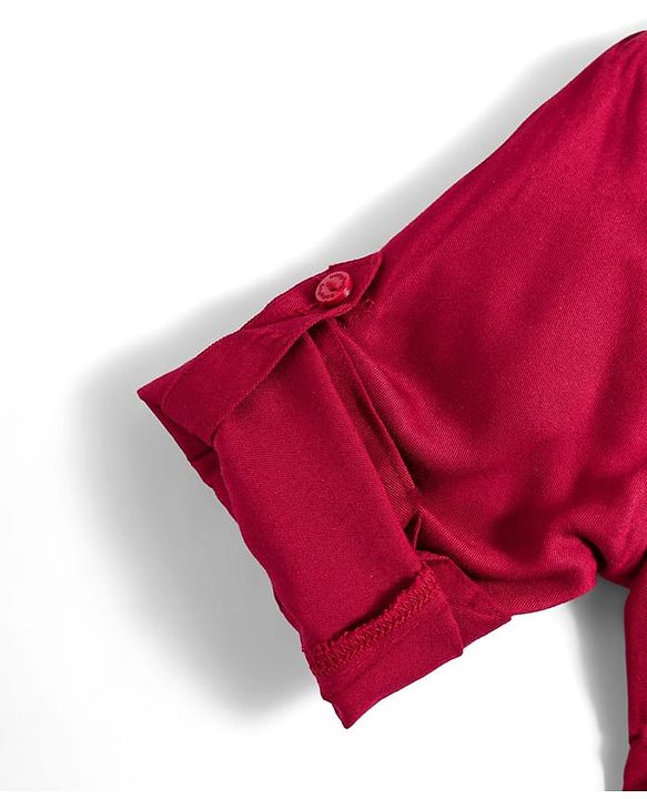 Babyhug Cotton Woven Full Sleeves Solid Color Shirt Dress - Maroon