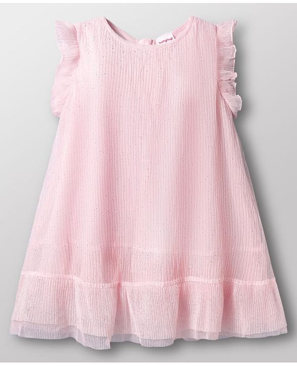 Babyhug Mesh Woven Frill Sleeves Frock - Pink