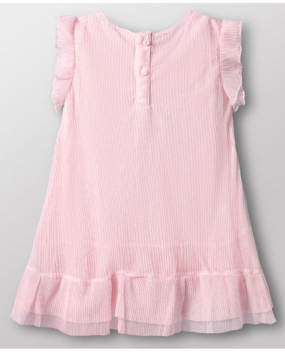 Babyhug Mesh Woven Frill Sleeves Frock - Pink