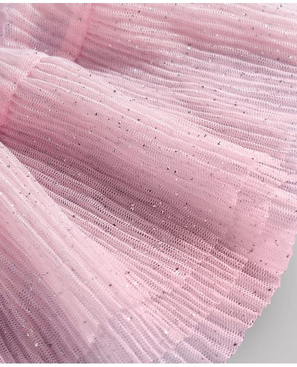 Babyhug Mesh Woven Frill Sleeves Frock - Pink