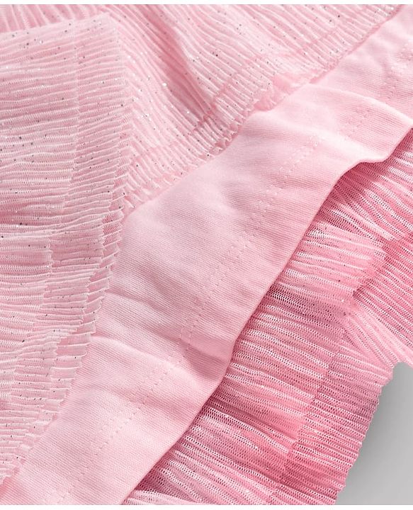 Babyhug Mesh Woven Frill Sleeves Frock - Pink