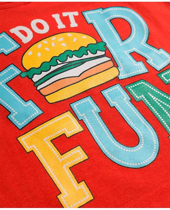 Babyhug 100% Cotton Knit Half Sleeves Text Printed T-Shirt - Red