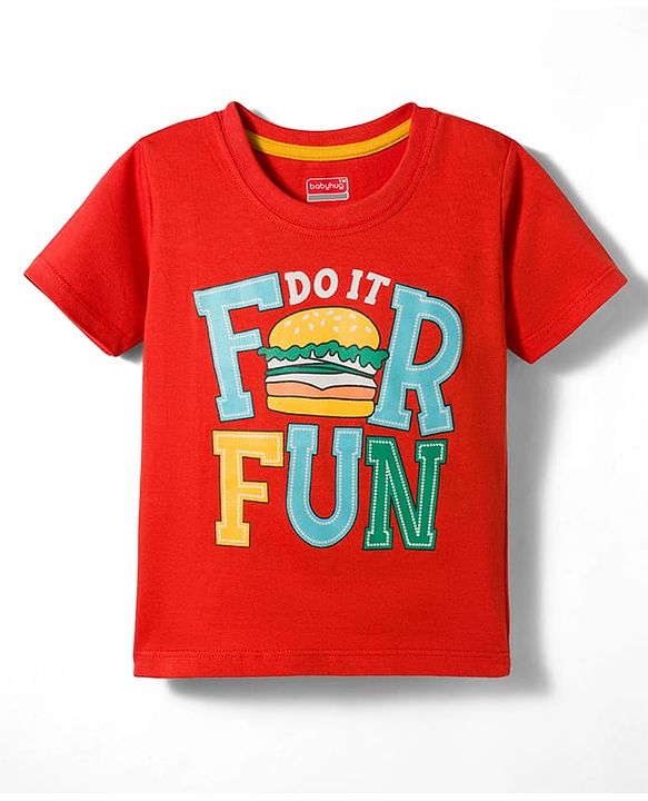Babyhug 100% Cotton Knit Half Sleeves Text Printed T-Shirt - Red