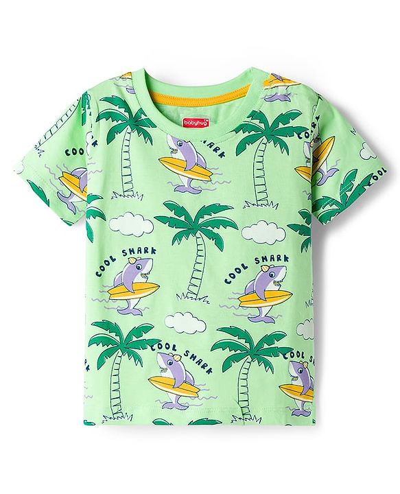 Babyhug 100% Cotton Knit Half Sleeves Beach Theme Printed & Striped T-Shirts Pack Of 3 - Multicolour