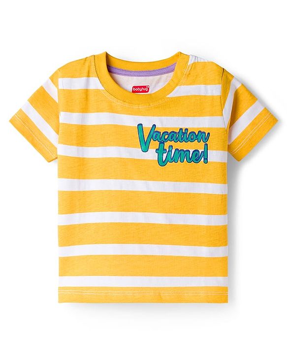 Babyhug 100% Cotton Knit Half Sleeves Beach Theme Printed & Striped T-Shirts Pack Of 3 - Multicolour