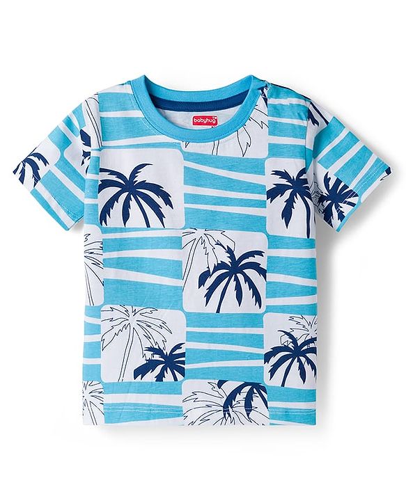 Babyhug 100% Cotton Knit Half Sleeves Beach Theme Printed & Striped T-Shirts Pack Of 3 - Multicolour