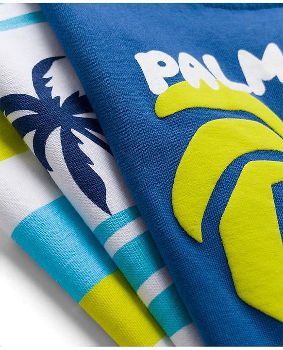 Babyhug 100% Cotton Knit Half Sleeves Beach Theme Printed & Striped T-Shirts Pack Of 3 - Multicolour
