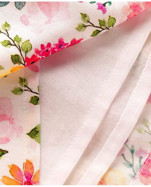Babyhug 100% Cotton Woven Half Sleeves Floral Printed Frock With Shrug - Multicolour
