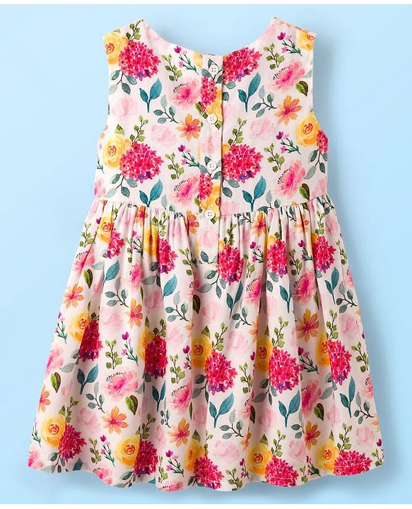 Babyhug 100% Cotton Woven Half Sleeves Floral Printed Frock With Shrug - Multicolour