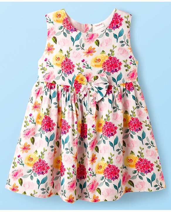 Babyhug 100% Cotton Woven Half Sleeves Floral Printed Frock With Shrug - Multicolour