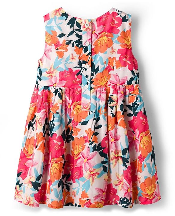 Babyhug 100% Cotton Woven Half Sleeves Floral Printed Frock With Shrug - Multicolour