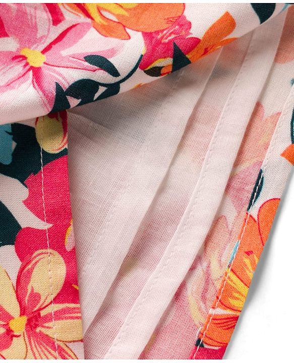 Babyhug 100% Cotton Woven Half Sleeves Floral Printed Frock With Shrug - Multicolour