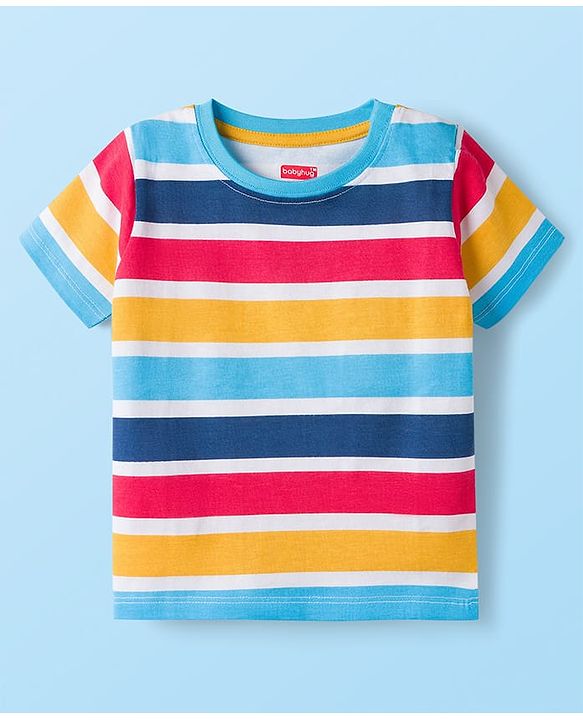 Babyhug 100% Cotton Knit Half Sleeves Animal Beach Theme Printed & Striped T-Shirts Pack Of 3 - Multicolour