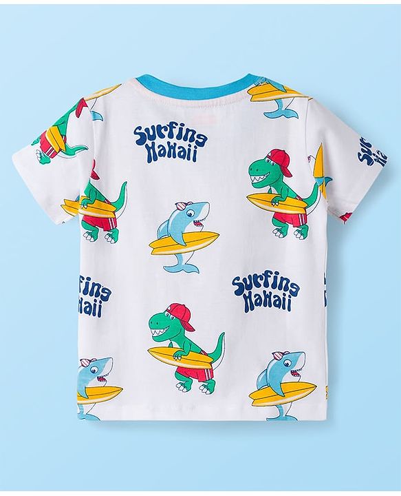 Babyhug 100% Cotton Knit Half Sleeves Animal Beach Theme Printed & Striped T-Shirts Pack Of 3 - Multicolour