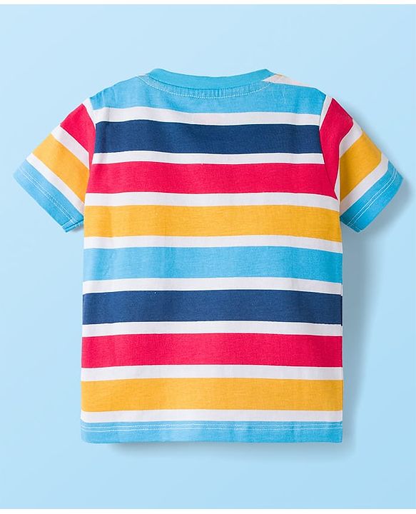 Babyhug 100% Cotton Knit Half Sleeves Animal Beach Theme Printed & Striped T-Shirts Pack Of 3 - Multicolour