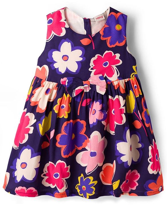 Babyhug 100% Cotton Woven Half Sleeves Floral Printed Frock With Shrug - Multicolour
