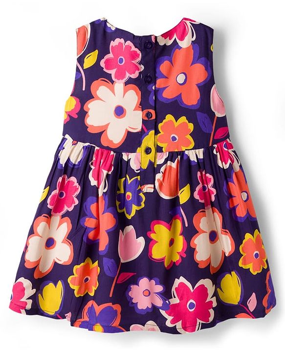 Babyhug 100% Cotton Woven Half Sleeves Floral Printed Frock With Shrug - Multicolour