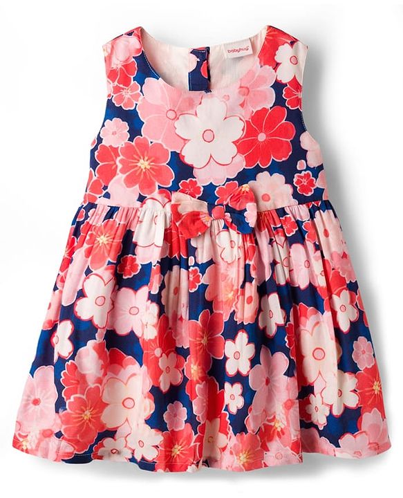 Babyhug 100% Cotton Woven Half Sleeves Floral Printed Frock & Shrug - Multicolour