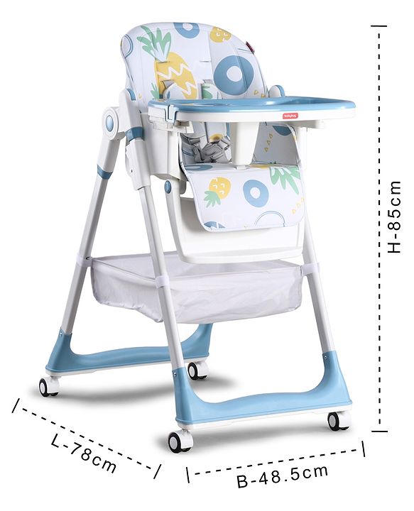 Babyhug 4 in 1 multifunctional Baby High Chair with Adjustable Backrest - Blue| Adjustable Footrest & 5 level Seat Height| Compact Fold| Swivel Wheels with Lock| Double Food Tray| Removable PU Cushion